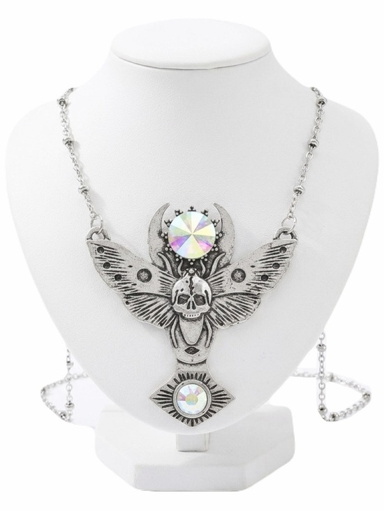 Boheme Jewelry - New Stainless Steel Butterfly Skull Rainbow Gemstone Pendant Necklace